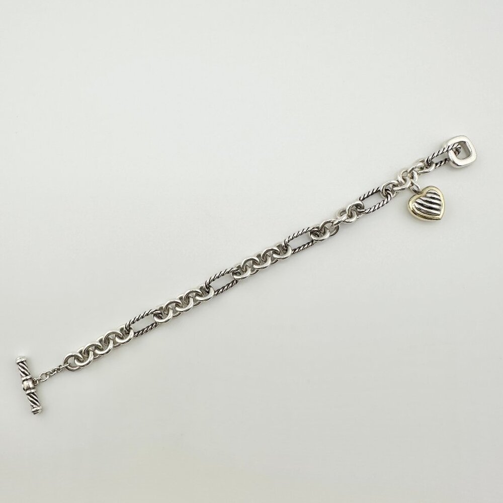 David Yurman Figaro Heart Charm Bracelet w/ 18K Yellow Gold - 7.25" - Picture 8 of 16